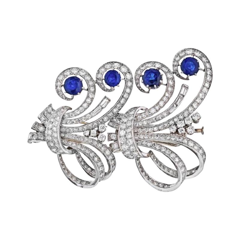 ART DECO PLATINUM 1930S FRENCH SAPPHIRE DIAMOND BROOCH