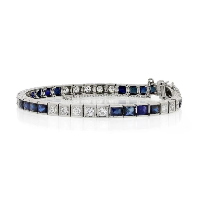 ART DECO PLATINUM DIAMOND FRENCH CUT SAPPHIRES 2 50CTS BRACELET