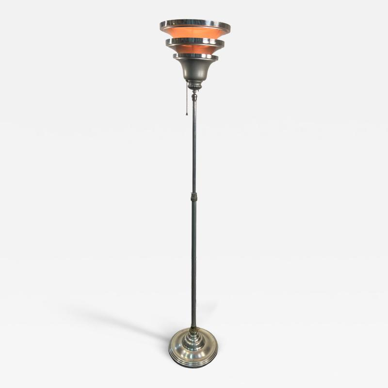 ART DECO TELESCOPING AND PIVOTING TRIPLE TIER CHROME TORCHIERE