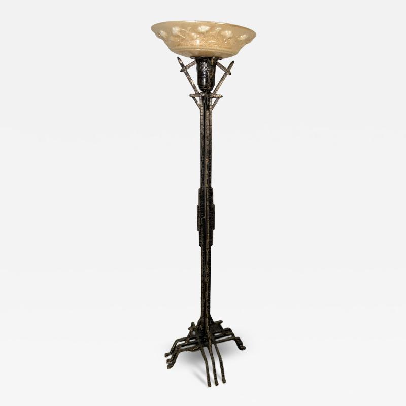 ART DECO WROUGHT IRON SKYSCRAPER DESIGN TORCHIERE LAMP
