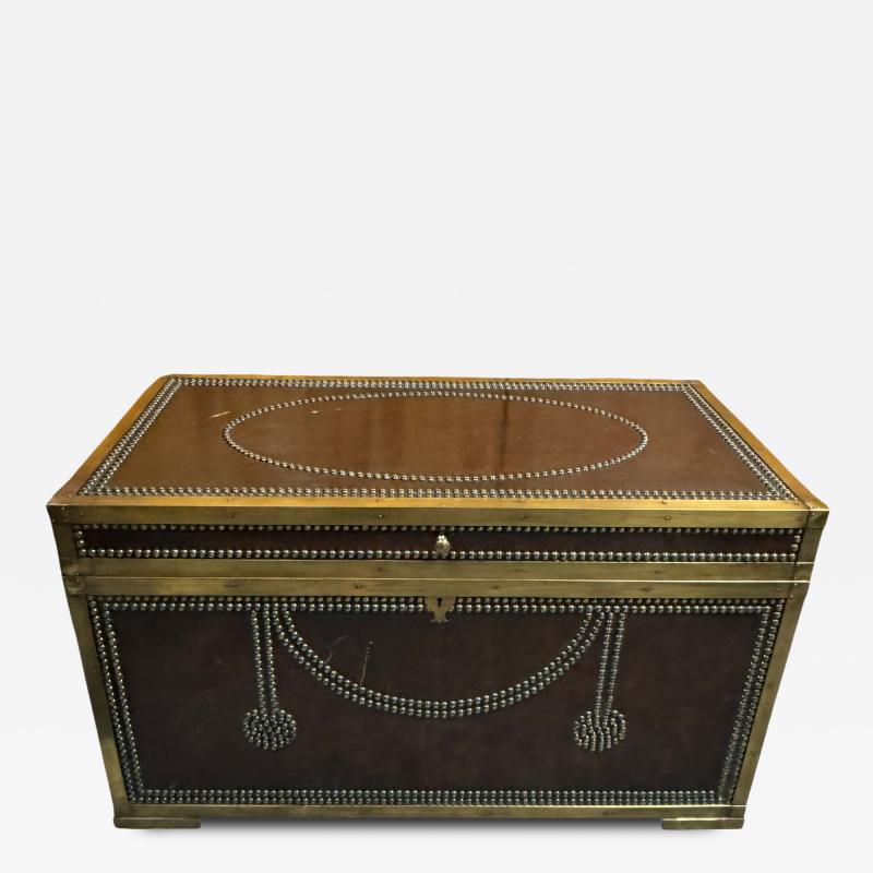 ARTS CRAFTS DESIGN NICKEL STUDDED BRASS FRAME TORTOISE FINISH STEAMER TRUNK