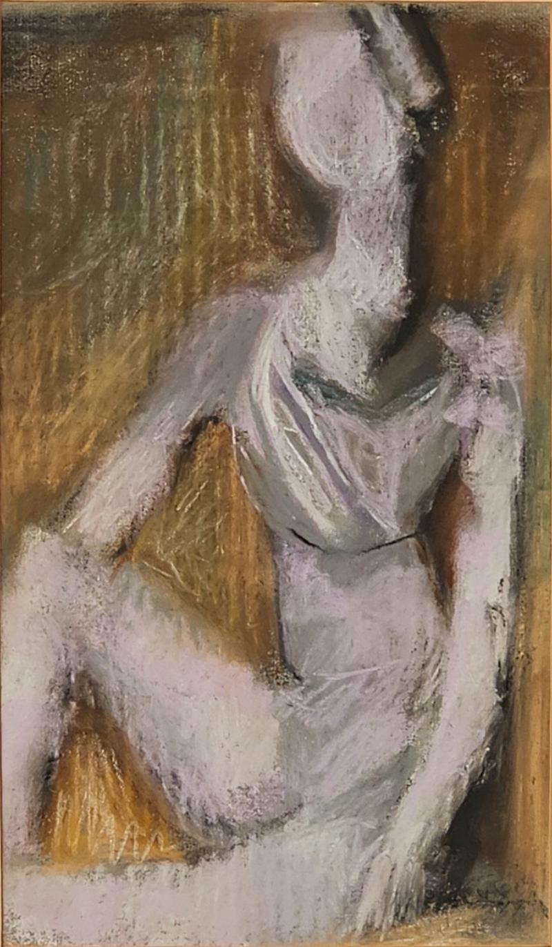 Abstract Framed Pastel Drawing of a Woman circa 1960