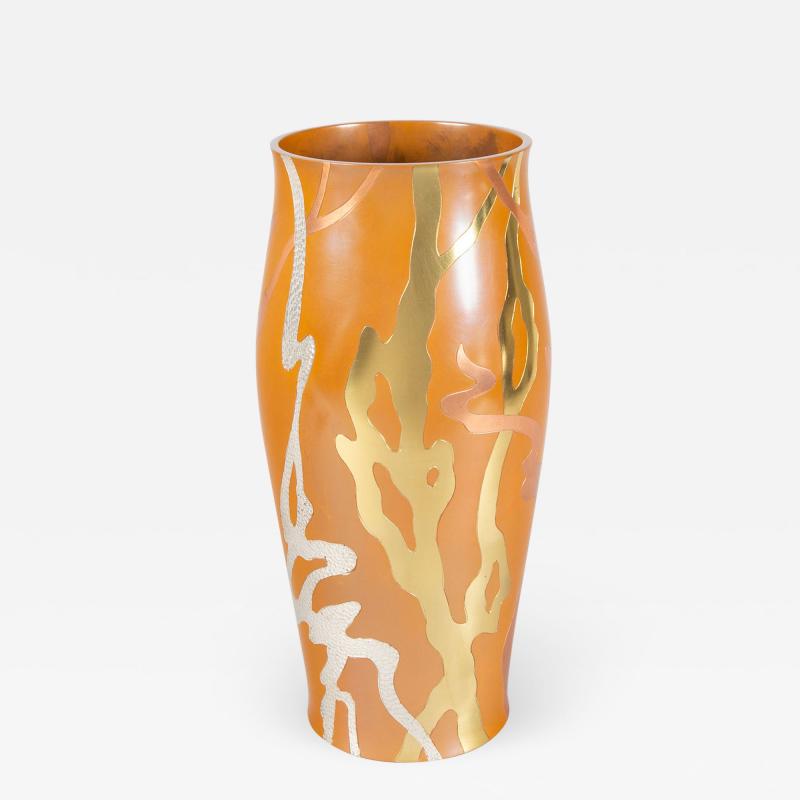 Abstract Japanese Bronze Vase with Mixed Metal