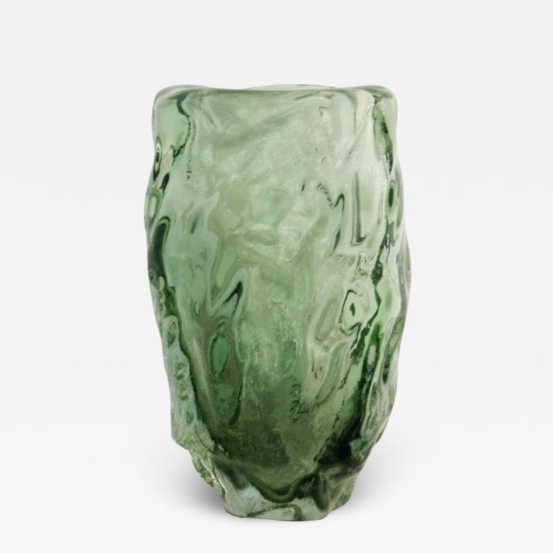 Abstract Medio Murano Sommerso Green Glass Vase