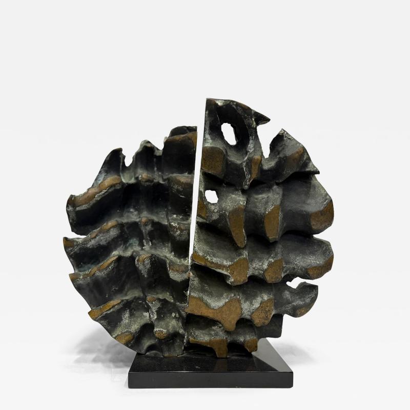 Abstract Modern Brutalist Bronze Sculpture Verdigris Signed