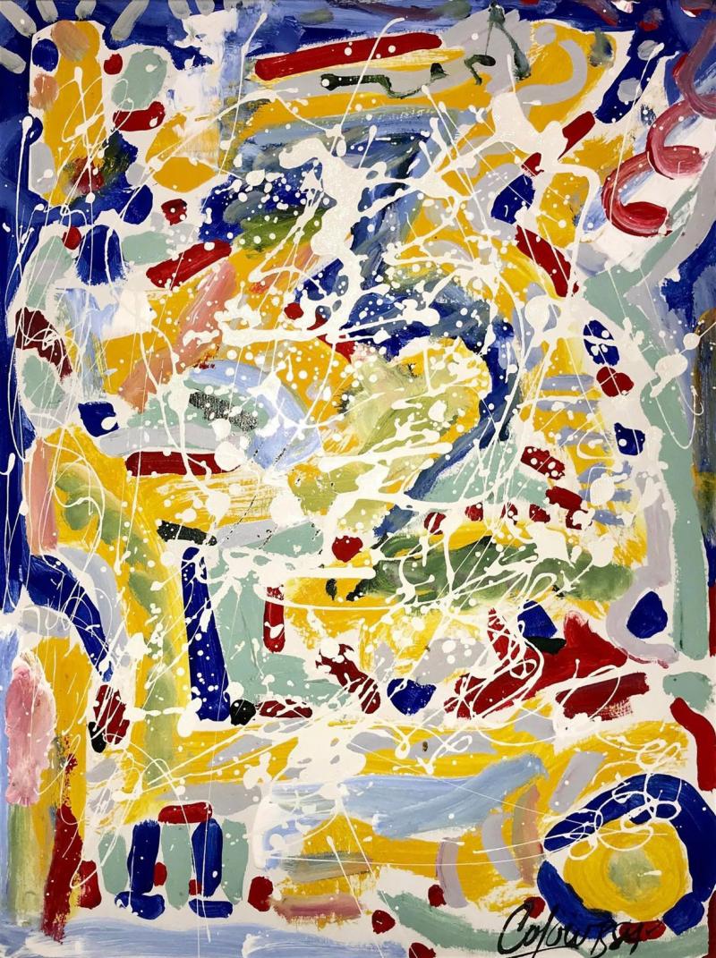 Abstract Oil on Canvas Painting by Colow B Dated 1984