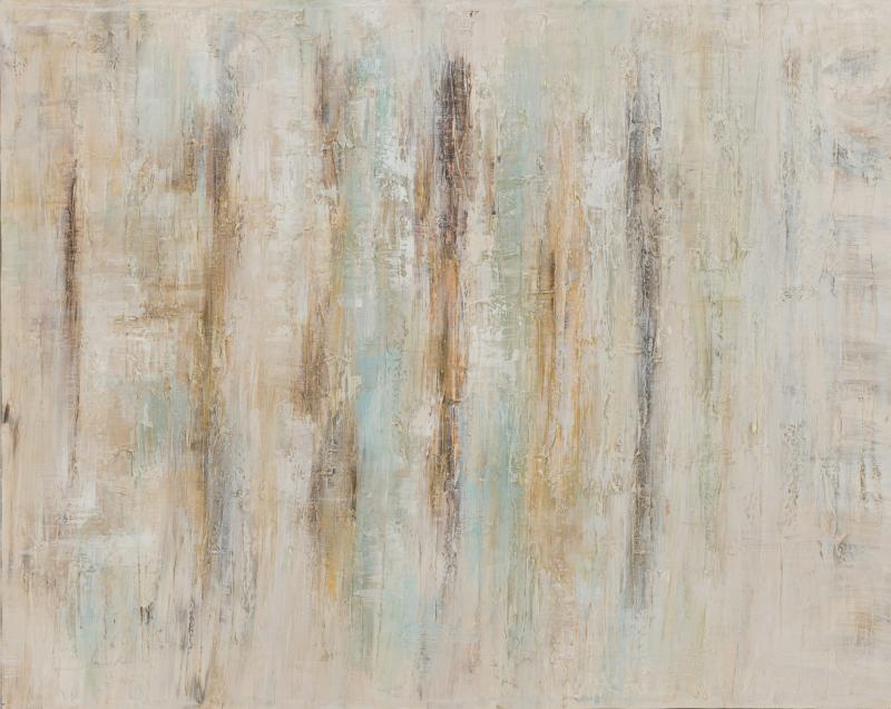 Abstract Painting in Beige Brown and Green on Unframed Stretched Canvas