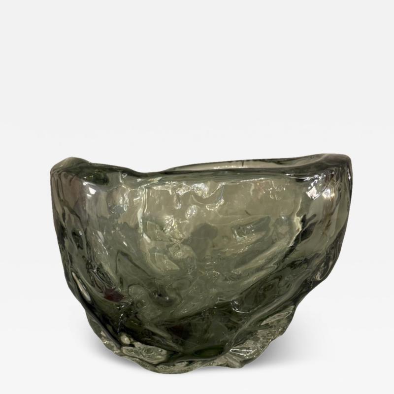 Abstract Short Murano Sommerso Green Glass Vase