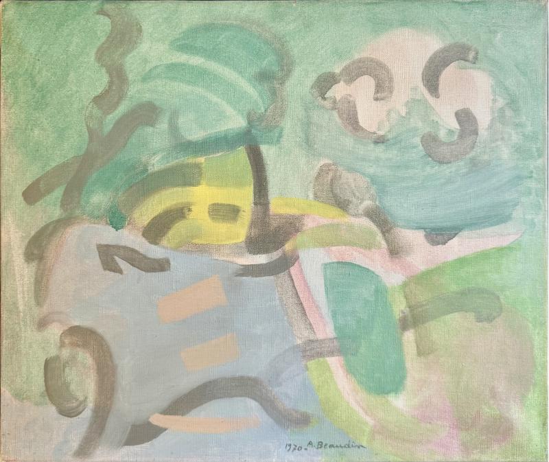 Abstract oil on canvas by Andre Beudain France 1970s 