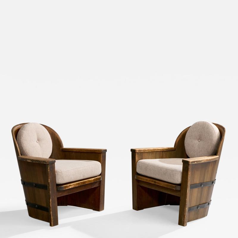 Aby Mobelfabrik Lounge Chairs with Pine Iron and Fabric Sweden 1930s