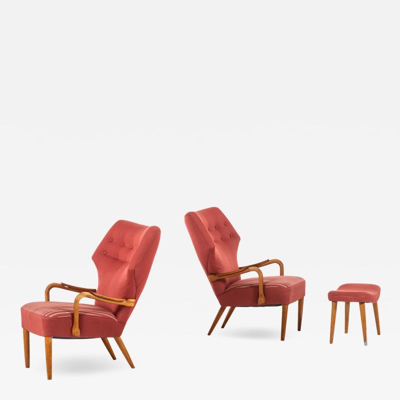 Acton Schubell Easy Chairs and Stool Produced by E Sv Olsen