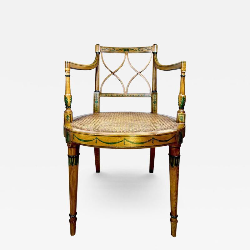 Adam Style English Adam Style Hand painted and Decorated Armchair with Caned Seat