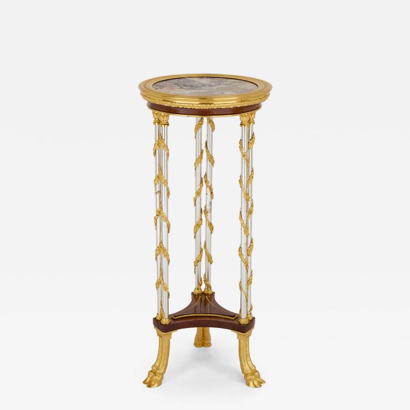 Adam Weisweiler French Ormolu and Steel Gu ridon with Marble Top after Weisweiler