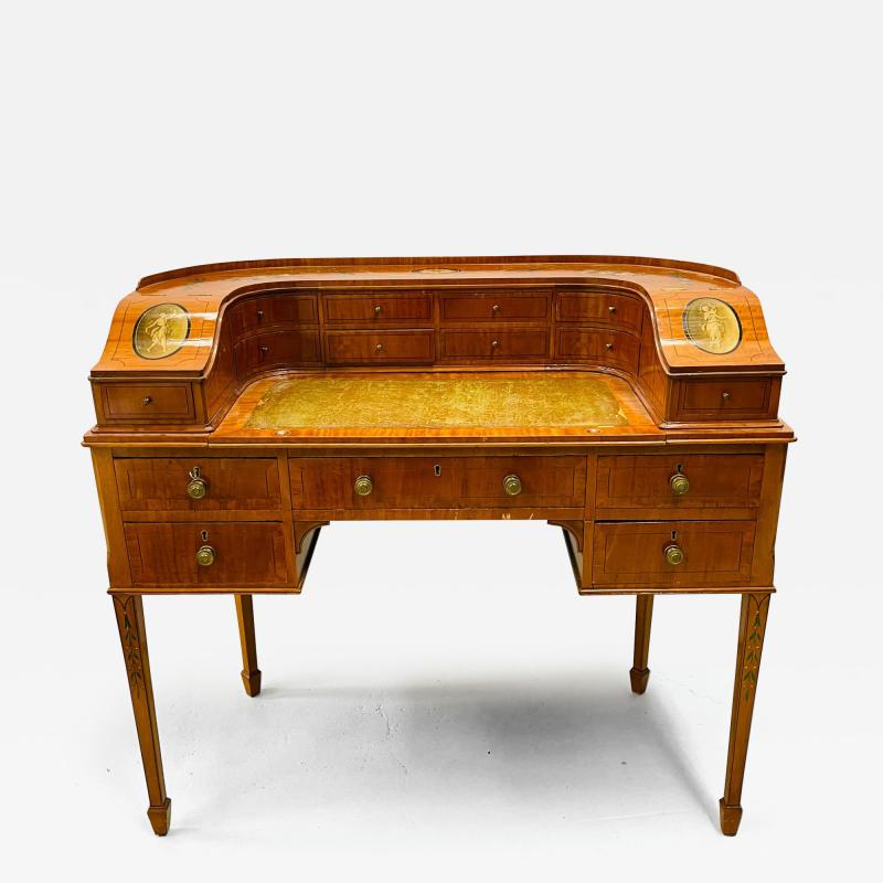 Adams Edwardian Inlaid Carlton House Desk Hand Painted Satinwood A Kaufman
