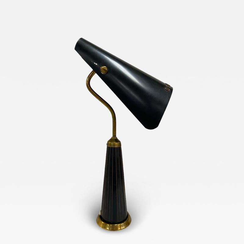 Adjustable Mid Century Table Lamp in Brass Black Sweden 1950s