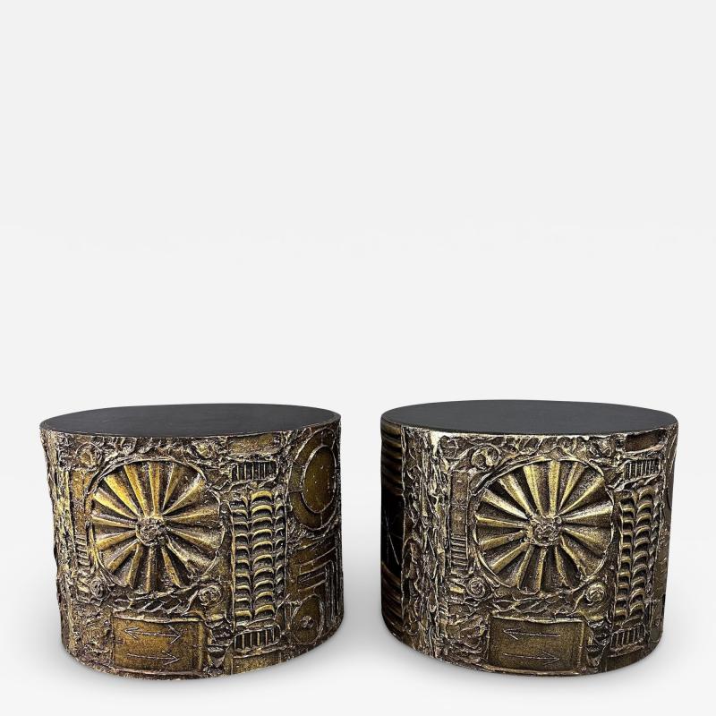 Adrian Pearsall 1970s Pair of Adrian Pearsall Brutalist Style Round Side Tables Mid Century
