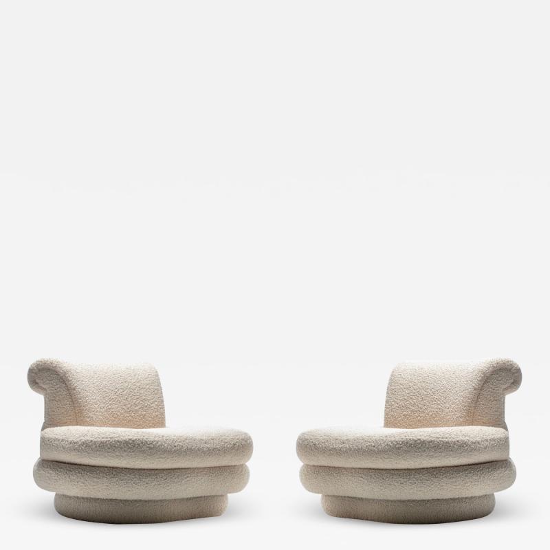 Adrian Pearsall Adrian Pearsall Channeled Post Modern Slipper Chairs in Ivory White Boucl 