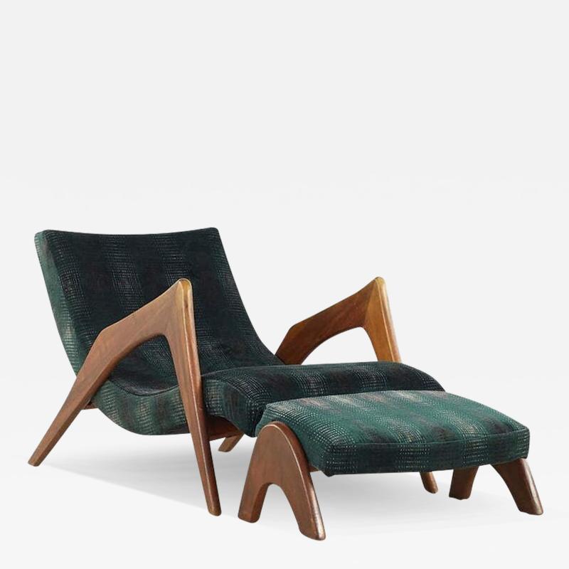 Adrian Pearsall Adrian Pearsall Mid Century Walnut Grasshopper Lounge Chair with Ottoman