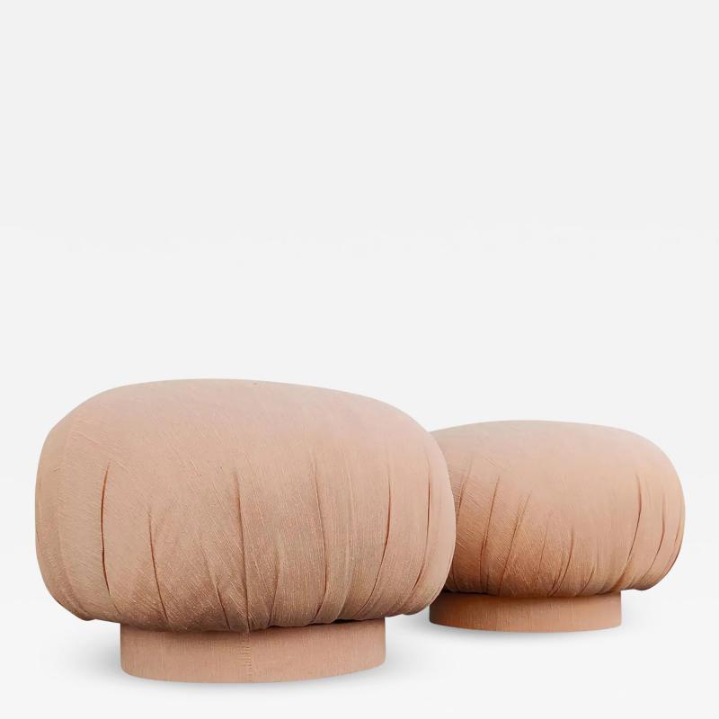 Adrian Pearsall Adrian Pearsall Pair Swivel Pouf Ottomans Benches Stools with Cloth Bases 1980s