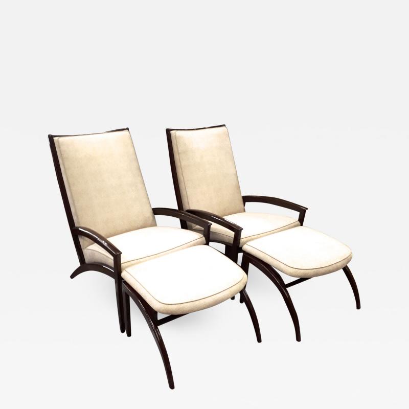 Adrian Pearsall Adrian Pearsall Pair of Lounge Chairs and Ottoman Restored in Neutral Cloth