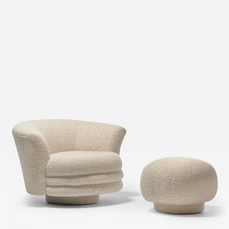 Adrian Pearsall Adrian Pearsall Post Modern Swivel Chair and Ottoman in Ivory White Boucl 