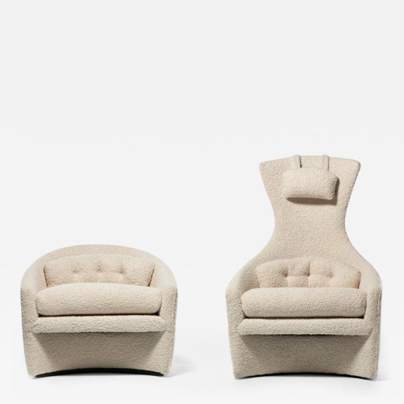 Adrian Pearsall Adrian Pearsall Sculptural Mom Pop Lounge Chairs in Ivory Boucl c 1960s