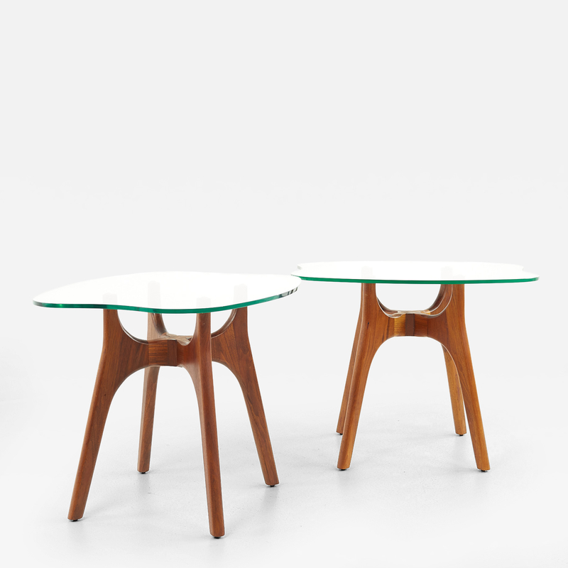 Adrian Pearsall Adrian Pearsall Style Mid Century Walnut and Glass Stingray End Tables Pair