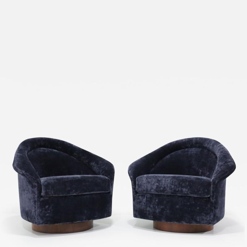 Adrian Pearsall Adrian Pearsall Swivel Lounge Chairs in Holly Hunt Navy Velvet