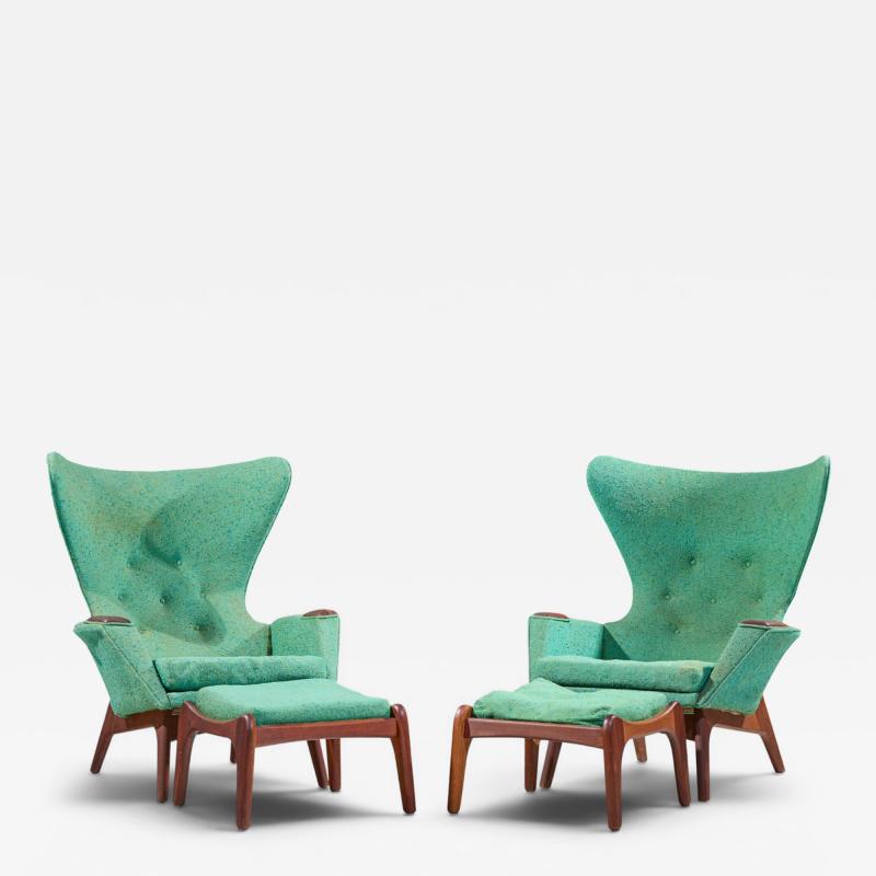 Adrian Pearsall Adrian Pearsall for Craft Assoc 2231 Walnut Lounge Chairs Pair with Ottomans