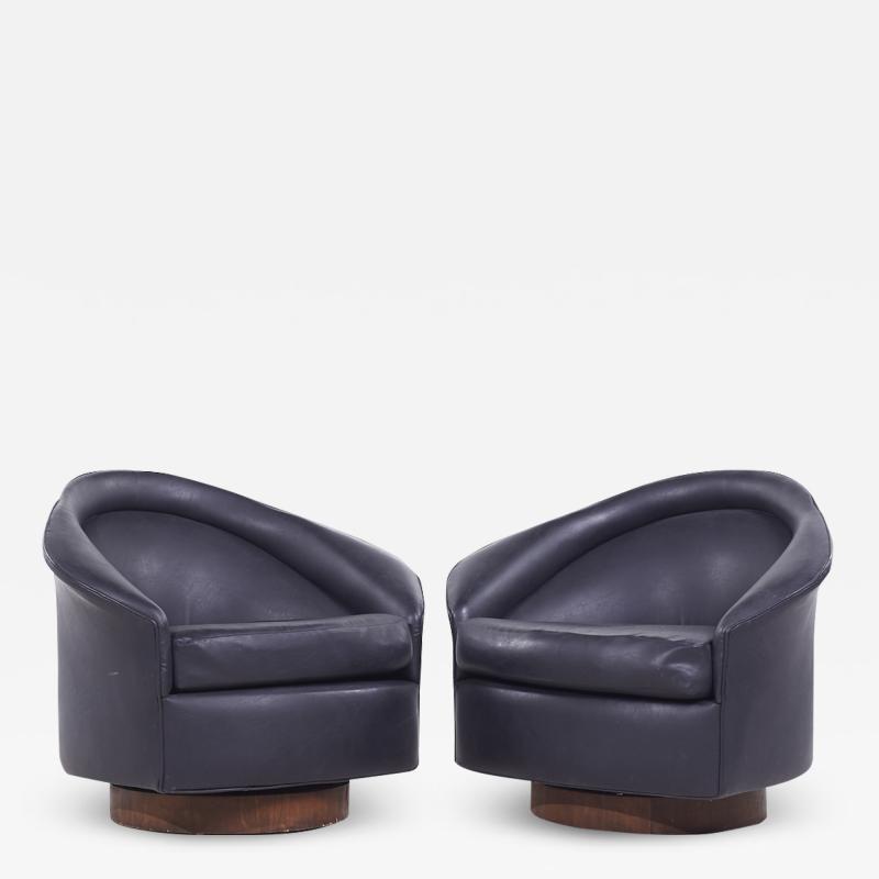 Adrian Pearsall Adrian Pearsall for Craft Assoc MCM Walnut Base Swivel Lounge Chairs Pair