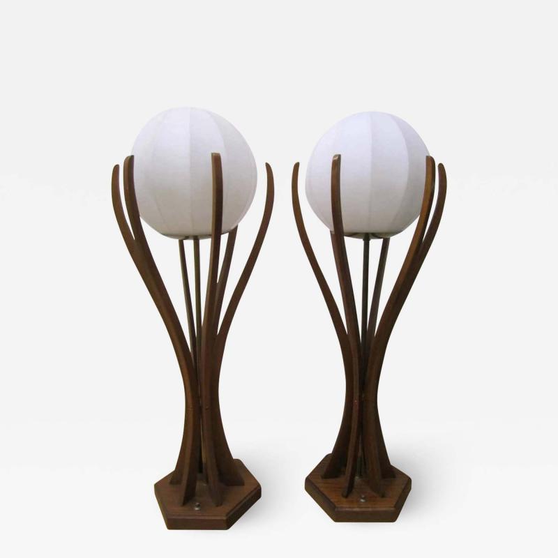 Adrian Pearsall Excellent Pair of Danish Modern Sculptural Walnut Lamps Mid Century Modern