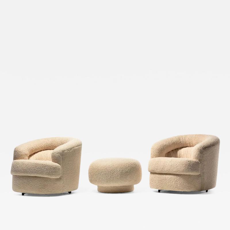 Adrian Pearsall Ivory Boucl Post Modern Swivel Chairs Ottoman Attributed to Adrian Pearsall