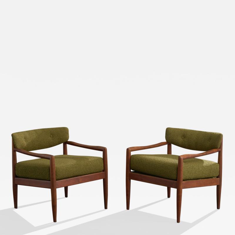 Adrian Pearsall Lounge Chairs with Walnut Fabric USA 1950s