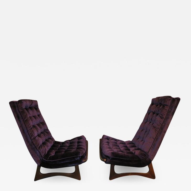 Adrian Pearsall Magnificent Pair of Adrian Pearsall Tall Tufted Sculptural Walnut Scoop Chairs