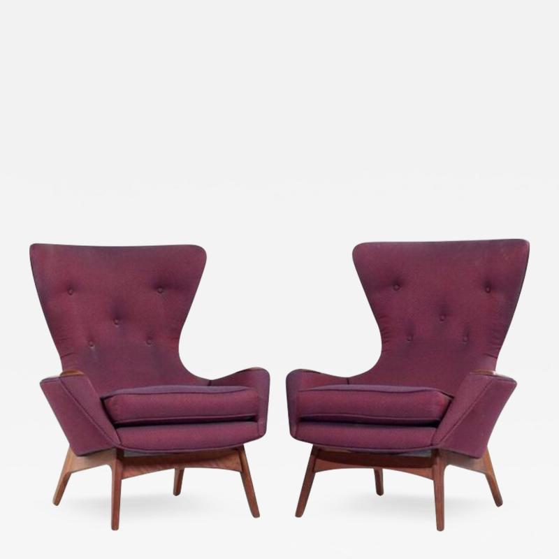 Adrian Pearsall Mid Century 2231 C Walnut Wingback Lounge Chairs Pair