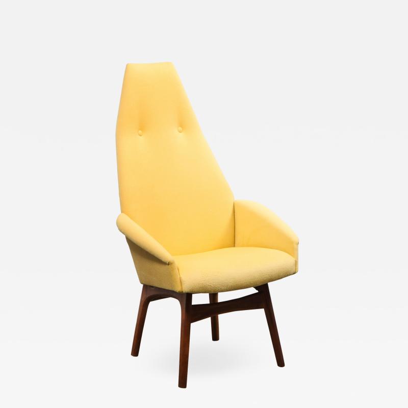 Adrian Pearsall Mid Century Walnut Back Chair in Yellow Loro Piana Cashmere by Adrian Pearsall