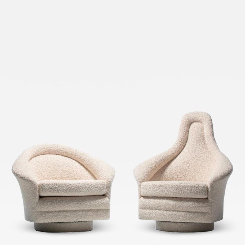 Adrian Pearsall Pair of Adrian Pearsall Mom Pop Swivel Lounge Chairs in Ivory Boucl 