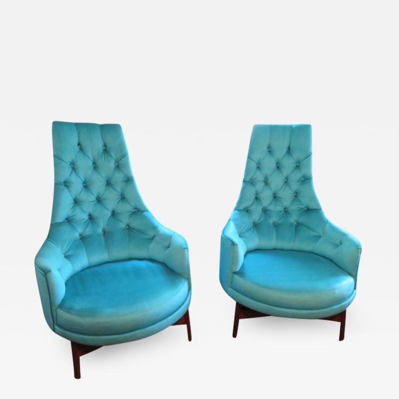 Adrian Pearsall Pair of Adrian Pearsall Tall Back Tufted Sculpted Walnut Base Lounge Chair