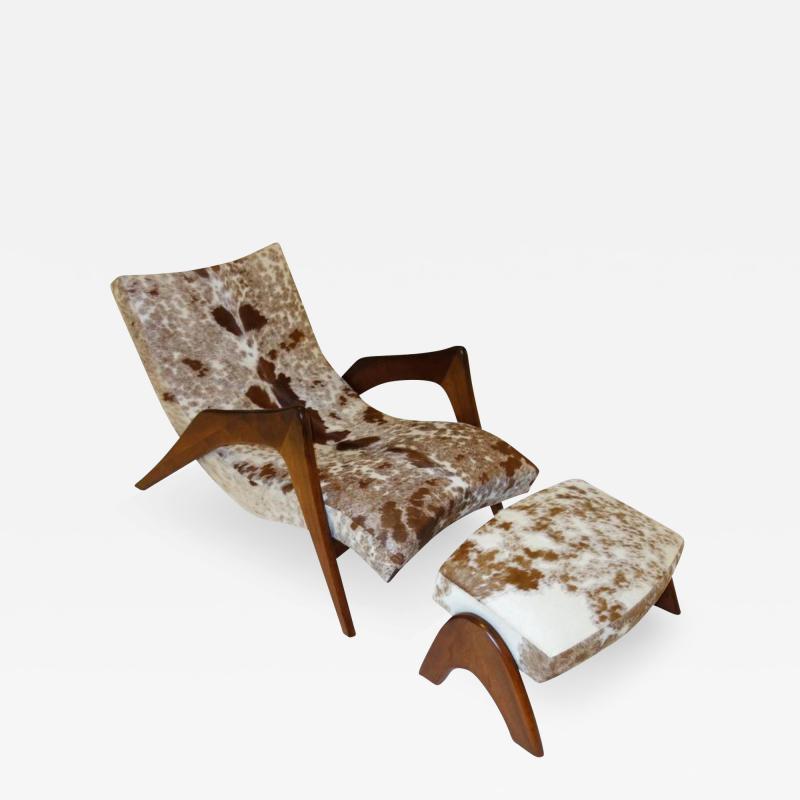 Adrian Pearsall Rare Crescent Lounge Chair and Ottoman by Adrian Pearsall in Cowhide