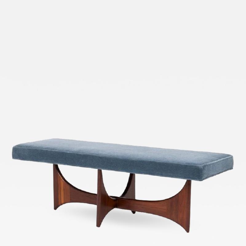 Adrian Pearsall Sculptural Walnut Bench in Blue Mohair