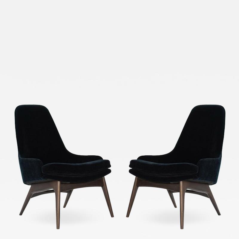 Adrian Pearsall Set of Slipper Chairs by Adrian Pearsall in Navy Mohair 1950s