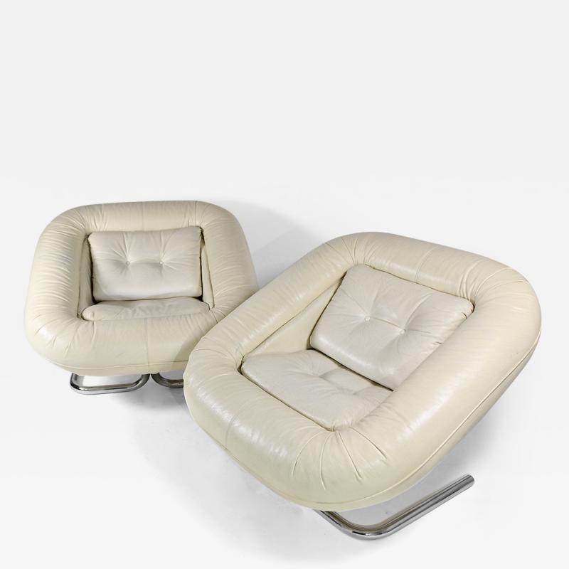 Adriano Piazzesi Rare pair of spring Lounge chairs