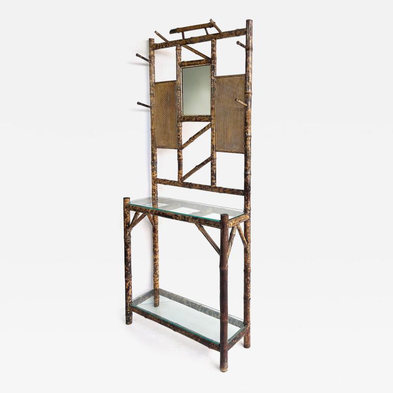 Aesthetic Movement English Tortoise Burnt Bamboo Hall Stand 1880s