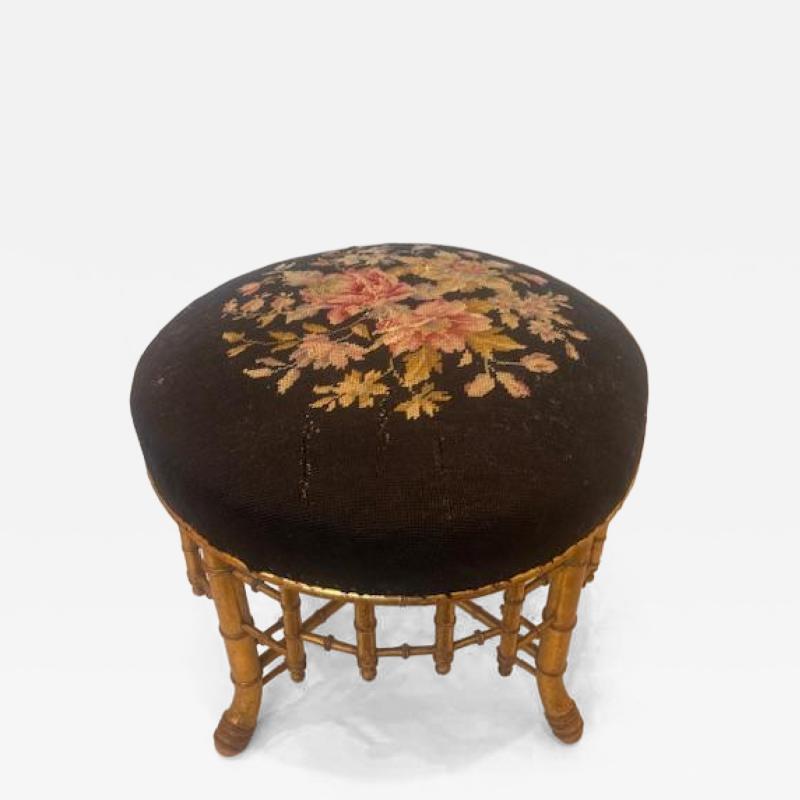 Aesthetics Movement Faux Bamboo Gilt Needlepoint Stool