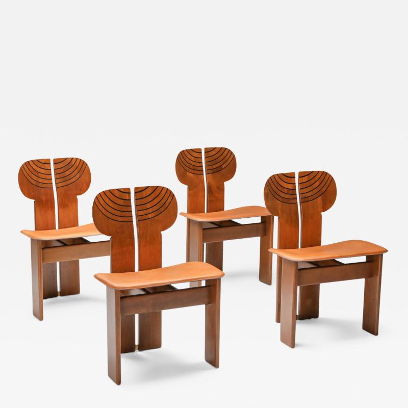 Afra Tobia Scarpa Afra and Tobia Scarpa Africa Chairs with Cognac Leather Seating 1970s