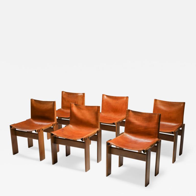 Afra Tobia Scarpa Cognac Leather Monk Dining Chairs by Afra Tobia Scarpa 1970s