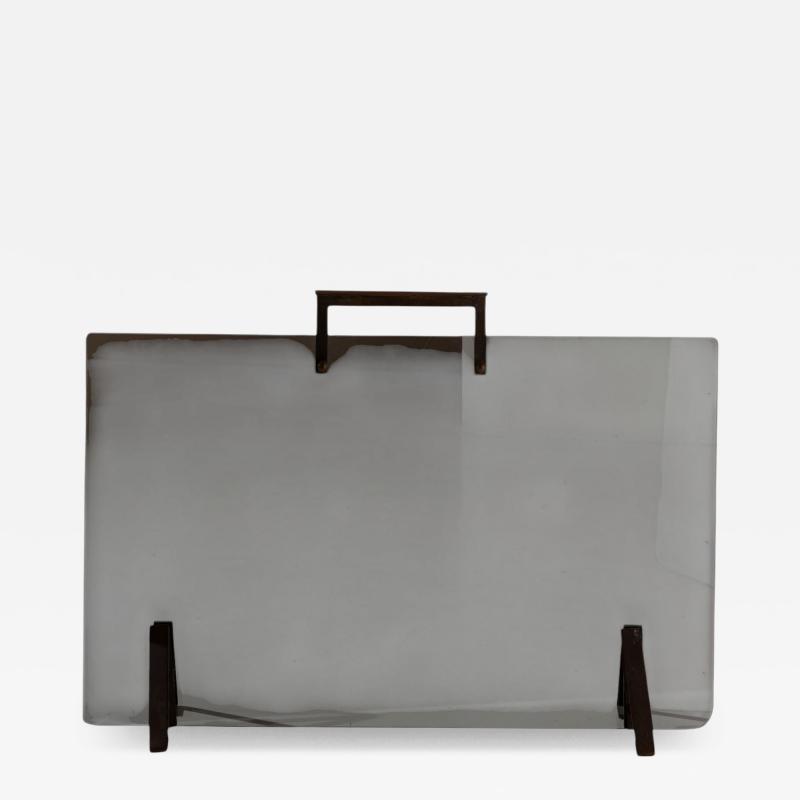 Afra Tobia Scarpa Italian Mid Century Fire Screen in Smoked Glass and Burnished Brass 1960s