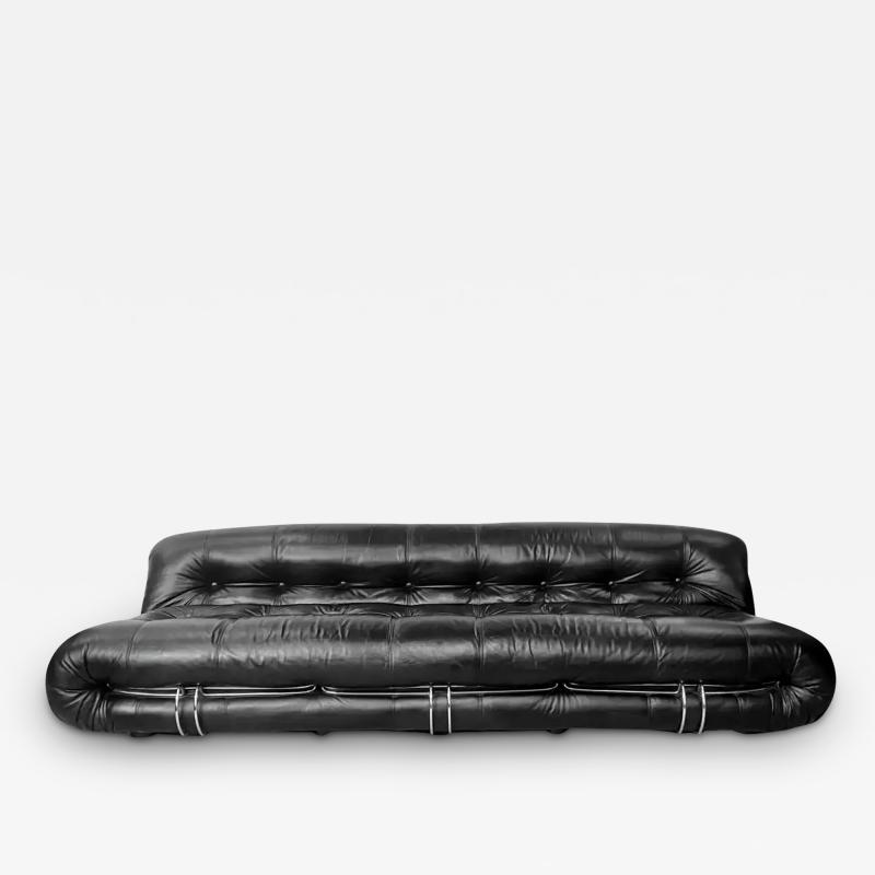 Afra Tobia Scarpa Mid Century Modern Afra Tobia Scarpa Soriana Black Leather Sofa for Cassina
