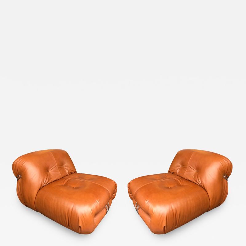 Afra Tobia Scarpa Pair of Soriana Tobia Scarpa Leather Chrome Lounge Chairs Italy 1970s