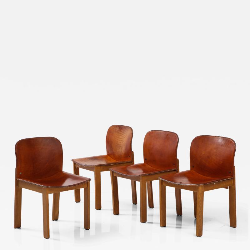 Afra Tobia Scarpa Set of 4 Model 121 Italian Leather Dining Chairs Afra Tobia Scarpa